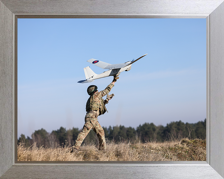 British Army Soldier launches the PUMA UAS Photo Print Wall Art Military Poster Posters, Prints, & Visual Artwork Hampshire Prints 10 x 8 Silver Frame No