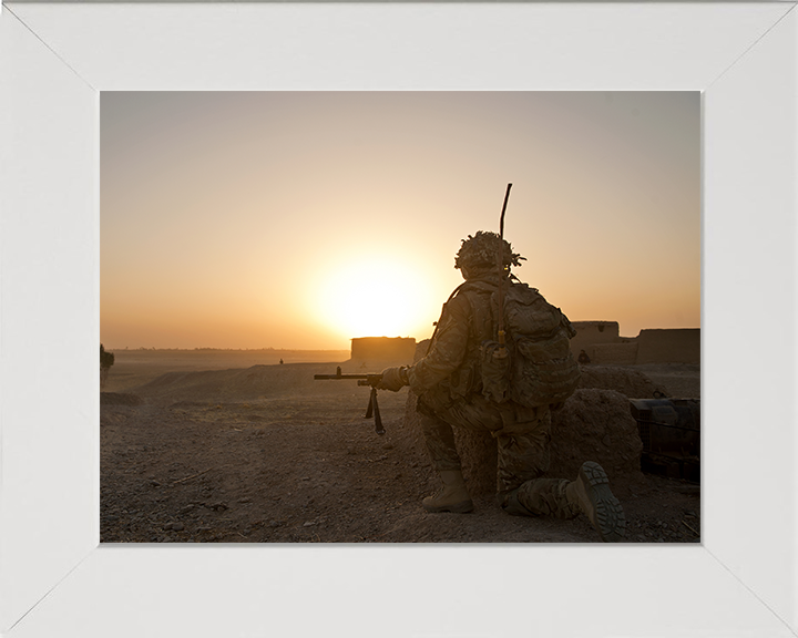 Soldiers on patrol in Afghanistan Photo Print – British Army Patrol Wall Art, Military Decor Posters, Prints, & Visual Artwork Hampshire Prints 10 x 8 White Frame No