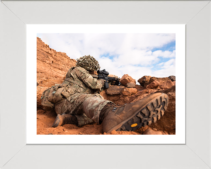 British Army Soldier with a sharpshooter rifle Photo Print Wall Art Military Decor Poster Posters, Prints, & Visual Artwork Hampshire Prints 10 x 8 White Frame Yes