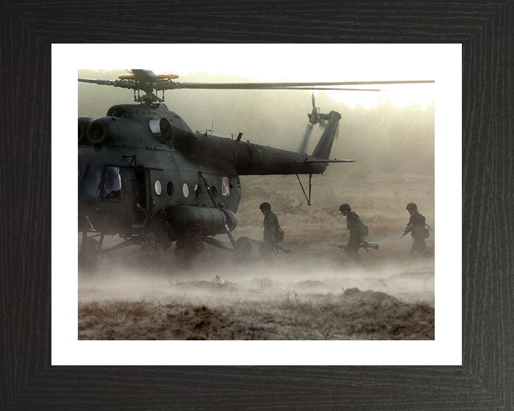 Soldiers Boarding a Helicopter Photo Print – British Army Helicopter Operations Wall Art, Military Decor Posters, Prints, & Visual Artwork Hampshire Prints 10 x 8 Black Frame Yes