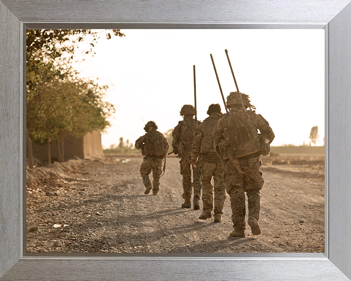 Soldiers on patrol in Afghanistan Photo Print – British Army Patrol Wall Art, Military Decor Posters, Prints, & Visual Artwork Hampshire Prints 10 x 8 Silver Frame No