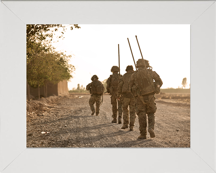 Soldiers on patrol in Afghanistan Photo Print – British Army Patrol Wall Art, Military Decor Posters, Prints, & Visual Artwork Hampshire Prints 10 x 8 White Frame No
