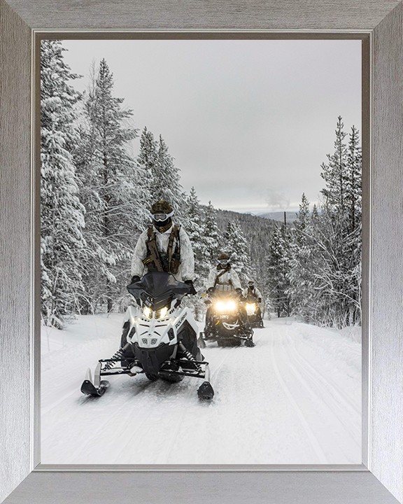 Soldiers riding snowmobiles – British Army Wall Art, Military Decor Military Vehicle Photo Print Wall Art Military Decor UK Posters, Prints, & Visual Artwork Hampshire Prints 10 x 8 Silver Frame No