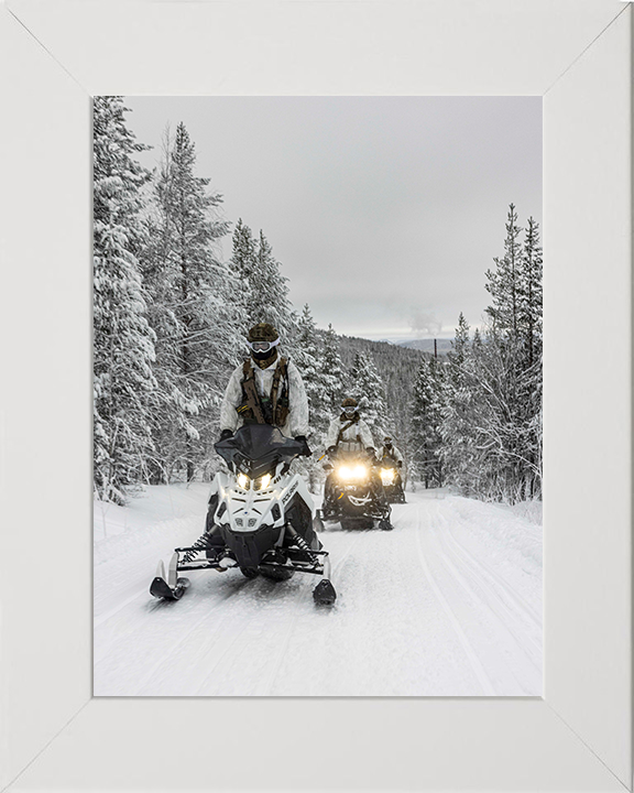 Soldiers riding snowmobiles – British Army Wall Art, Military Decor Military Vehicle Photo Print Wall Art Military Decor UK Posters, Prints, & Visual Artwork Hampshire Prints 10 x 8 White Frame No