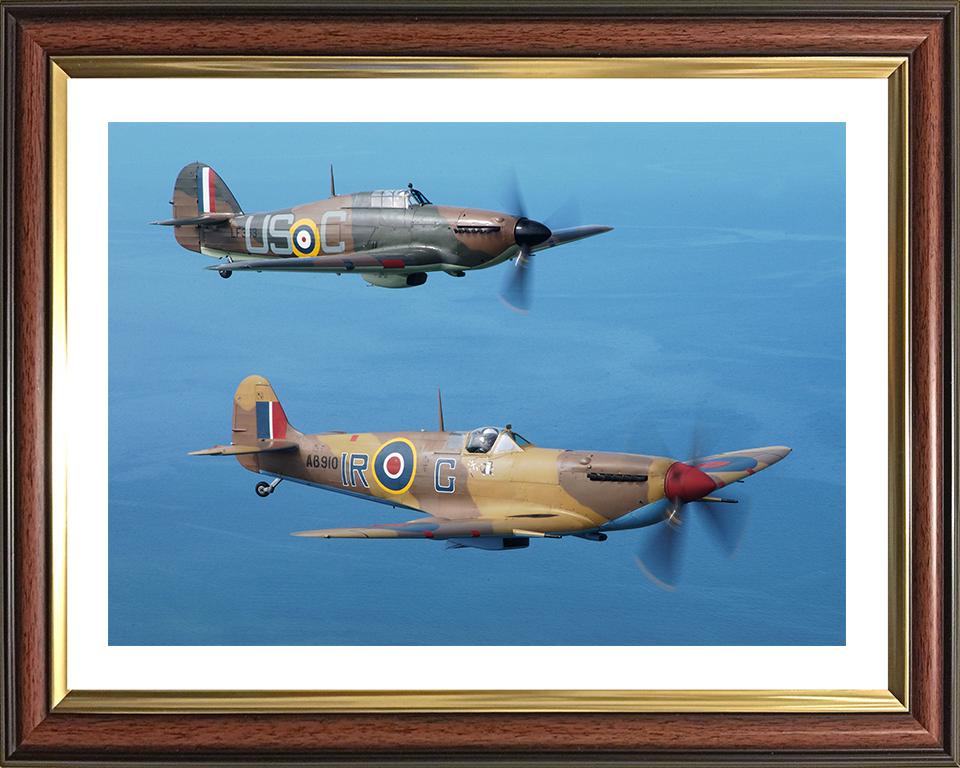 RAF Spitfire and Hurrincane in flight Photo Print Royal Air Force Aircraft Wall Art Aviation Decor Posters, Prints, & Visual Artwork Hampshire Prints 10 x 8 Classic Frame Yes