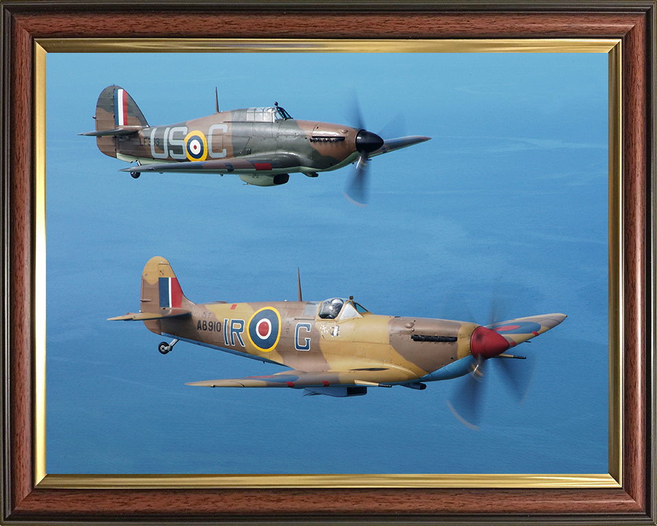 RAF Spitfire and Hurrincane in flight Photo Print Royal Air Force Aircraft Wall Art Aviation Decor Posters, Prints, & Visual Artwork Hampshire Prints 10 x 8 Classic Frame No