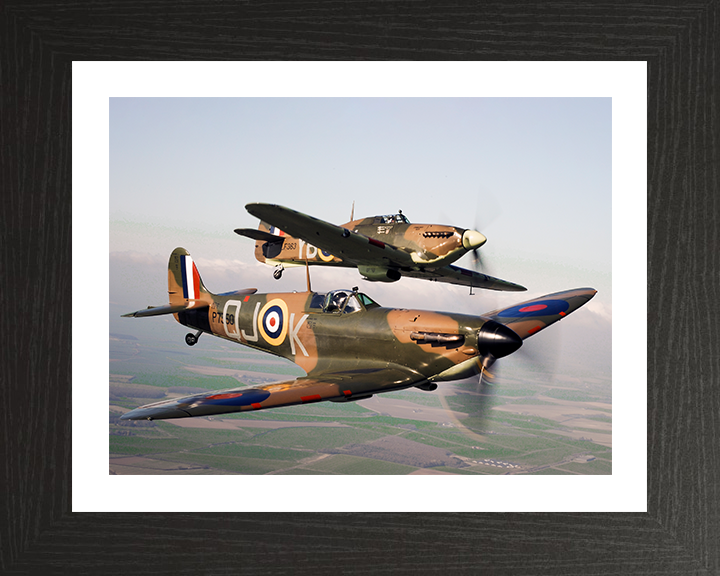 RAF Spitfire and Hurrincane in flight Photo Print Royal Air Force Aircraft Wall Art Aviation Decor Poster Posters, Prints, & Visual Artwork Hampshire Prints 10 x 8 Black Frame Yes