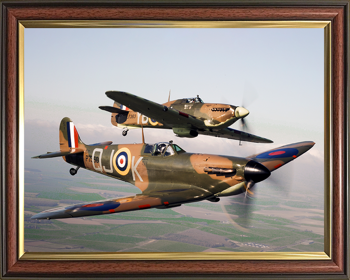 RAF Spitfire and Hurrincane in flight Photo Print Royal Air Force Aircraft Wall Art Aviation Decor Poster Posters, Prints, & Visual Artwork Hampshire Prints 10 x 8 Classic Frame No