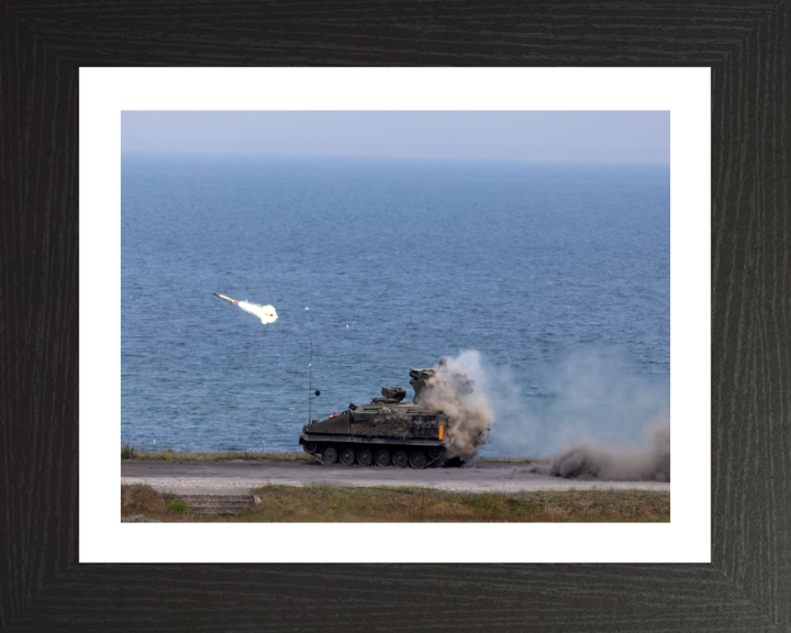 Stormer combat vehicle firing a missile British Army Vehicle Photo Print Wall Art Military Decor UK Posters, Prints, & Visual Artwork Hampshire Prints 10 x 8 Black Frame Yes