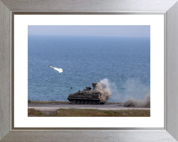 Stormer combat vehicle firing a missile British Army Vehicle Photo Print Wall Art Military Decor UK Posters, Prints, & Visual Artwork Hampshire Prints 10 x 8 Silver Frame Yes