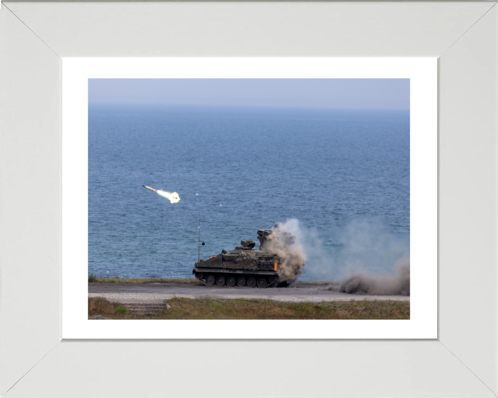Stormer combat vehicle firing a missile British Army Vehicle Photo Print Wall Art Military Decor UK Posters, Prints, & Visual Artwork Hampshire Prints 10 x 8 White Frame Yes