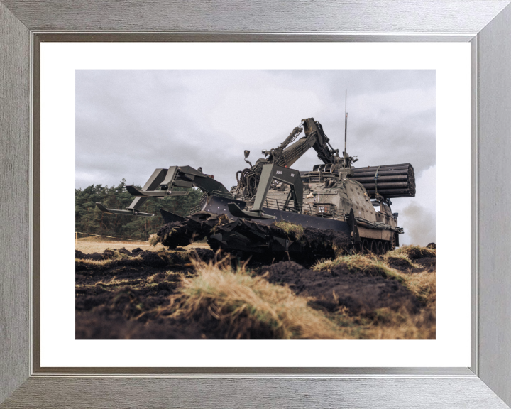 British Army Trojan Armoured Engineering Vehicle Photo Print Wall Art Military Decor Poster Posters, Prints, & Visual Artwork Hampshire Prints 10 x 8 Silver Frame Yes