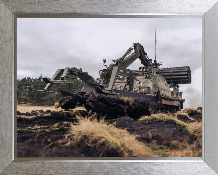 British Army Trojan Armoured Engineering Vehicle Photo Print Wall Art Military Decor Poster Posters, Prints, & Visual Artwork Hampshire Prints 10 x 8 Silver Frame No