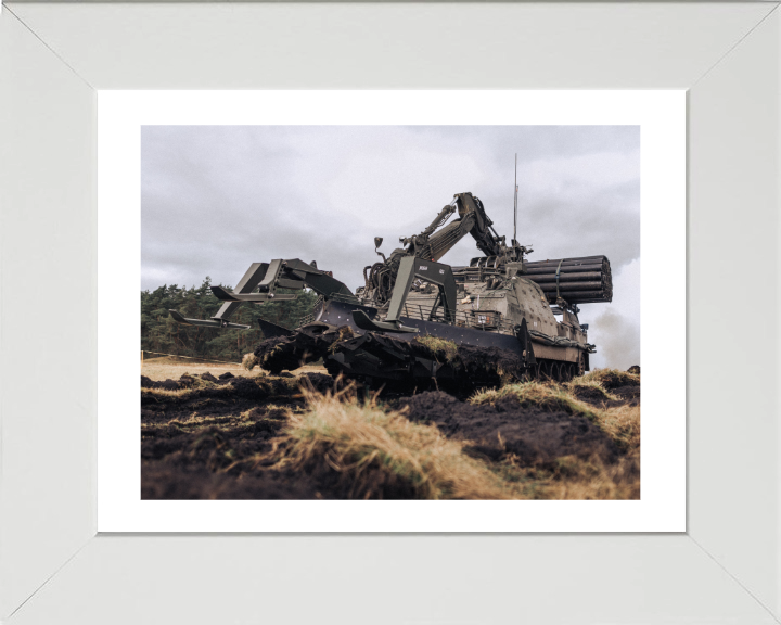 British Army Trojan Armoured Engineering Vehicle Photo Print Wall Art Military Decor Poster Posters, Prints, & Visual Artwork Hampshire Prints 10 x 8 White Frame Yes
