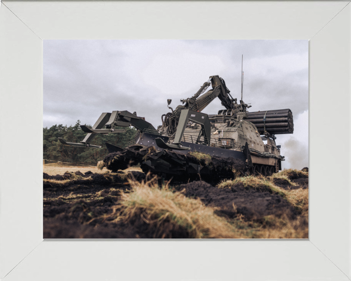 British Army Trojan Armoured Engineering Vehicle Photo Print Wall Art Military Decor Poster Posters, Prints, & Visual Artwork Hampshire Prints 10 x 8 White Frame No