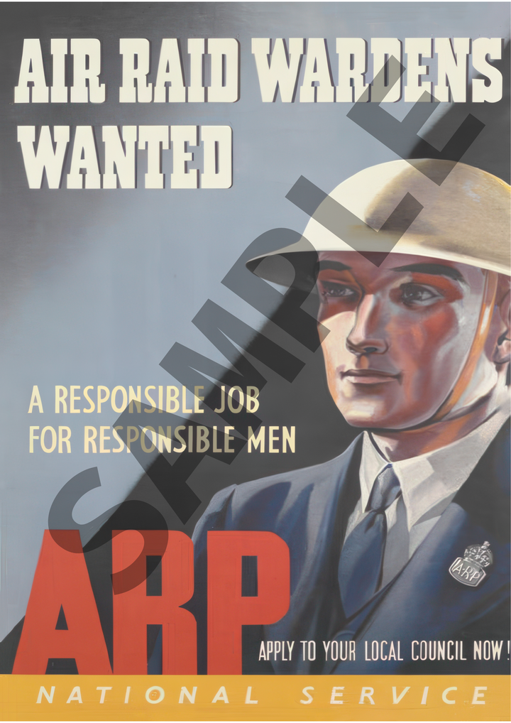 Air Raid Wardens Wanted | British World War Two Recruitment Poster Posters, Prints, & Visual Artwork Hampshire Prints