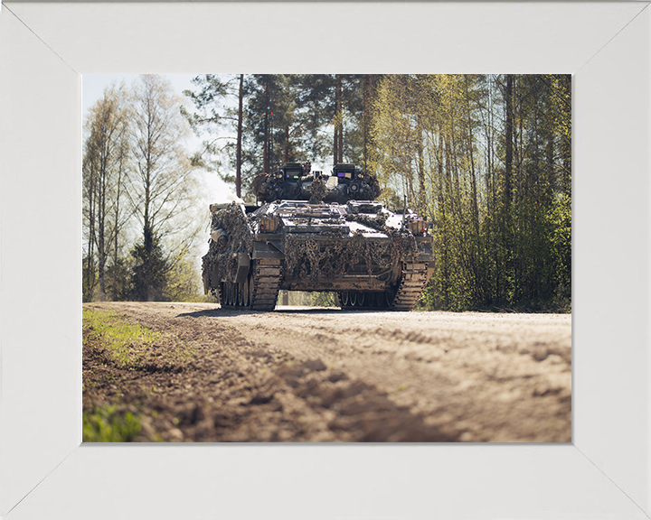 British Army Warrior Infantry Fighting Vehicle Low View Photo Print Wall Art Military Decor Posters, Prints, & Visual Artwork Hampshire Prints 10 x 8 White Frame No