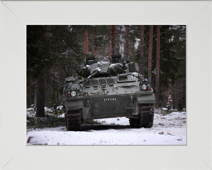 British Army Warrior Mechanised Combat Vehicle Photo Print Wall Art Military Decor Posters, Prints, & Visual Artwork Hampshire Prints 10 x 8 White Frame No