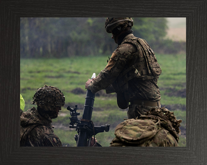 A Soldier loading mortars Photo Print – British Army Wall Art, Military Decor Posters, Prints, & Visual Artwork Hampshire Prints 10 x 8 Black Frame No