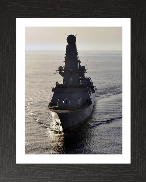 HMS Diamond (D34) Photo Print - Bow View at Sunset - Royal Navy Type 45 Destroyer Hampshire Prints 10 x 8 Black Frame Yes