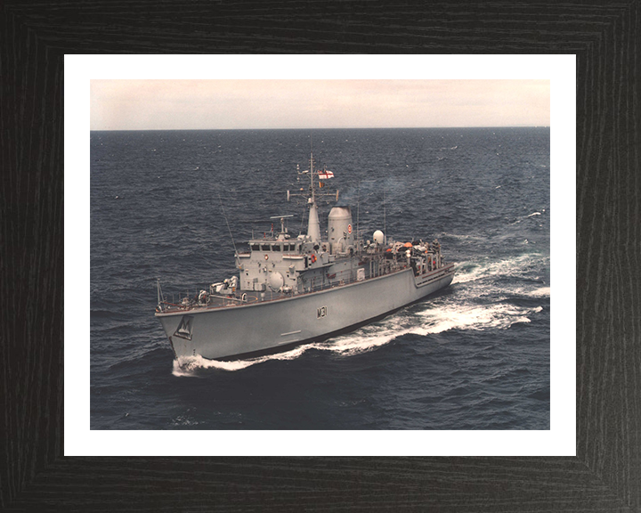 HMS Cattistock (M31) Photo Print - Port Side View at Sea - Royal Navy Hunt Class MineHunter Hampshire Prints 10 x 8 Black Frame Yes