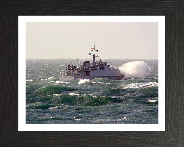 HMS Blyth (M111) Photo Print - In Heavy Seas - Royal Navy Sandown Class Minehunter Hampshire Prints 10 x 8 Black Frame Yes
