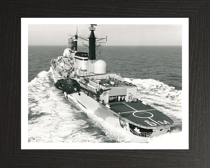 HMS Birmingham (D86) Photo Print - With Helicopter - Royal Navy Type 42 destroyer Hampshire Prints 10 x 8 Black Frame Yes