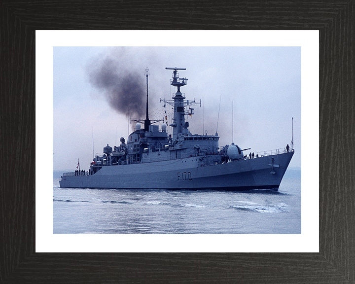 HMS Antelope (F170) Photo Print - Starboard View in Colour - Royal Navy Type 21 Frigate Hampshire Prints 10 x 8 Black Frame Yes