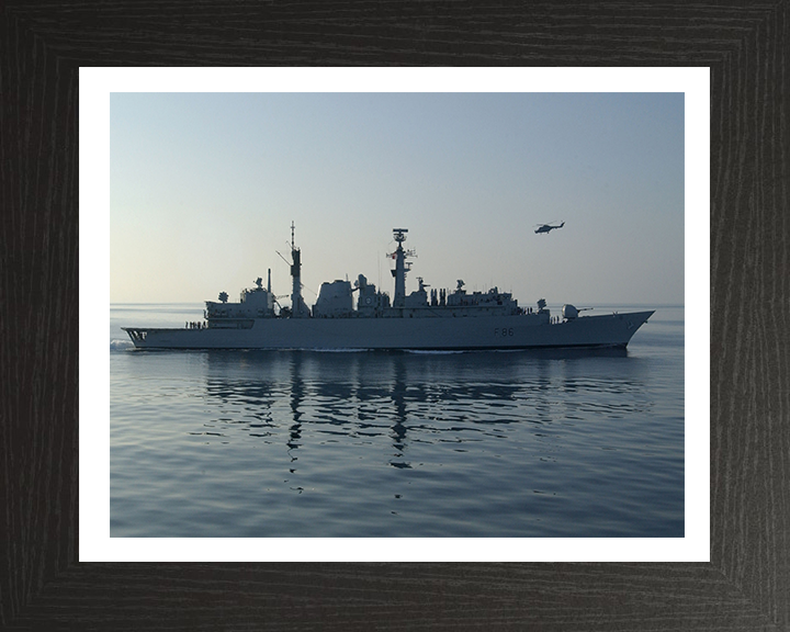 HMS Campbeltown (F86) Photo Print - Starboard Beam Reflections - Royal Navy Type 22 Frigate Hampshire Prints 10 x 8 Black Frame Yes