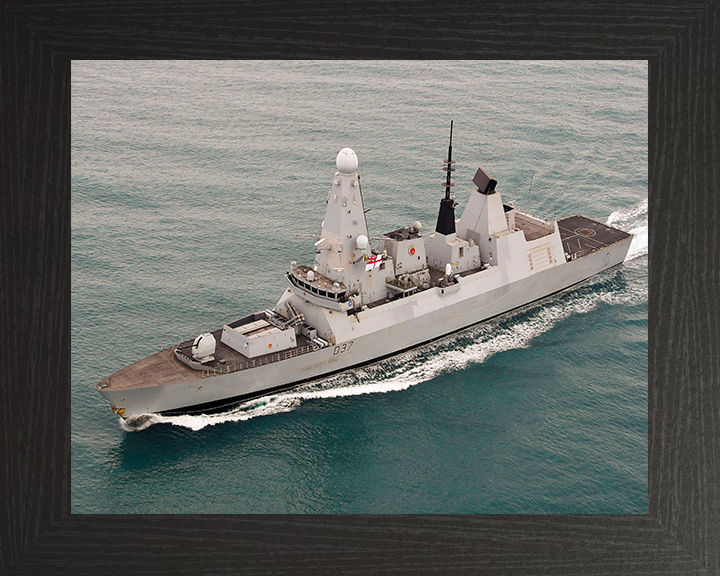 HMS Duncan (D37) Photo Print - High Starboard Bow View - Royal Navy Type 45 Destroyer Hampshire Prints 10 x 8 Black Frame No
