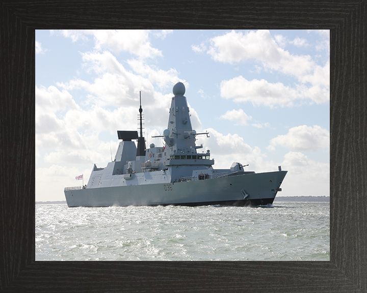 HMS Defender (D36) Photo Print - Low Starboard View - Royal Navy Type 45 Destroyer Hampshire Prints 10 x 8 Black Frame No