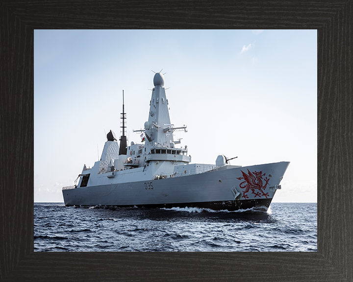 HMS Dragon (D35) Photo Print - Low Starboard View - Royal Navy Type 45 Destroyer Hampshire Prints 10 x 8 Black Frame No
