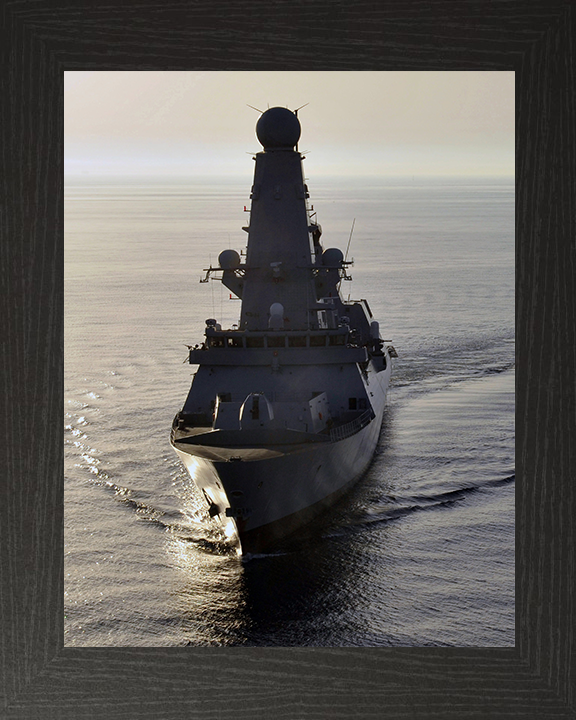 HMS Diamond (D34) Photo Print - Bow View at Sunset - Royal Navy Type 45 Destroyer Hampshire Prints 10 x 8 Black Frame No
