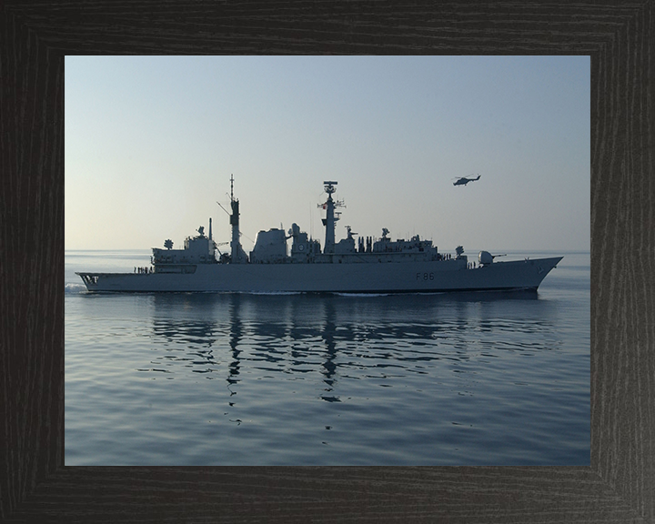 HMS Campbeltown (F86) Photo Print - Starboard Beam Reflections - Royal Navy Type 22 Frigate Hampshire Prints 10 x 8 Black Frame No
