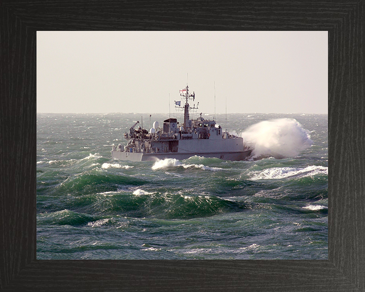 HMS Blyth (M111) Photo Print - In Heavy Seas - Royal Navy Sandown Class Minehunter Hampshire Prints 10 x 8 Black Frame No