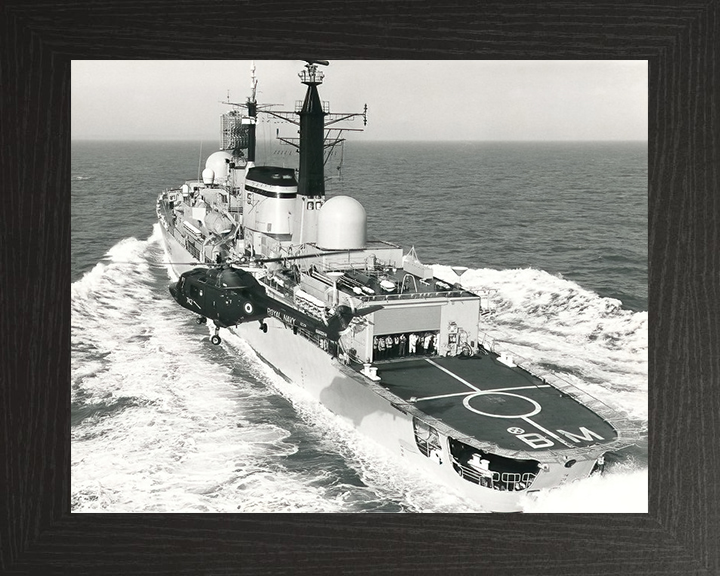 HMS Birmingham (D86) Photo Print - With Helicopter - Royal Navy Type 42 destroyer Hampshire Prints 10 x 8 Black Frame No