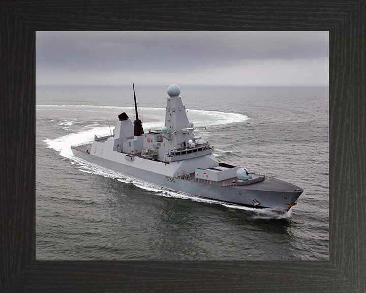 HMS Diamond (D34) Photo Print - Turning to Port - Royal Navy Type 45 Destroyer Hampshire Prints 10 x 8 Black Frame No