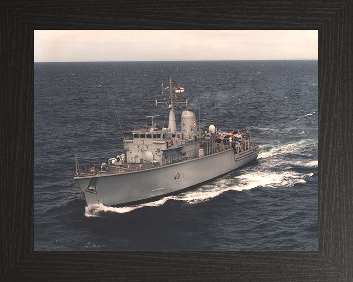HMS Cattistock (M31) Photo Print - Port Side View at Sea - Royal Navy Hunt Class MineHunter Hampshire Prints 10 x 8 Black Frame No