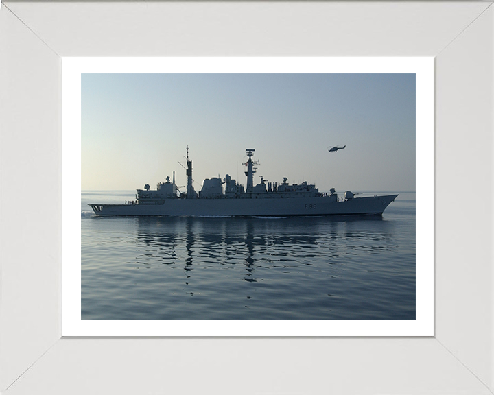 HMS Campbeltown (F86) Photo Print - Starboard Beam Reflections - Royal Navy Type 22 Frigate Hampshire Prints 10 x 8 White Frame Yes