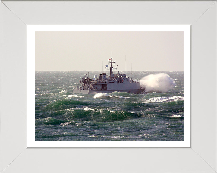 HMS Blyth (M111) Photo Print - In Heavy Seas - Royal Navy Sandown Class Minehunter Hampshire Prints 10 x 8 White Frame Yes