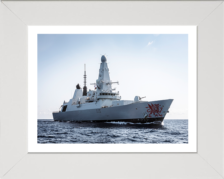 HMS Dragon (D35) Photo Print - Low Starboard View - Royal Navy Type 45 Destroyer Hampshire Prints 10 x 8 White Frame Yes