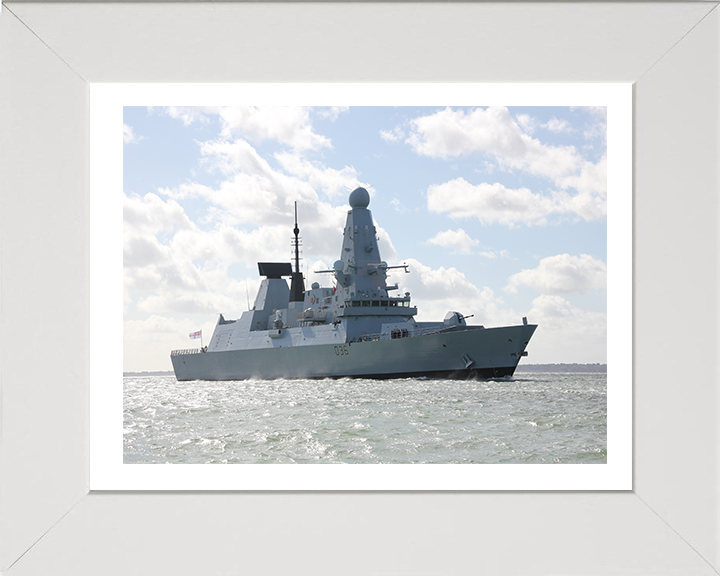 HMS Defender (D36) Photo Print - Low Starboard View - Royal Navy Type 45 Destroyer Hampshire Prints 10 x 8 White Frame Yes