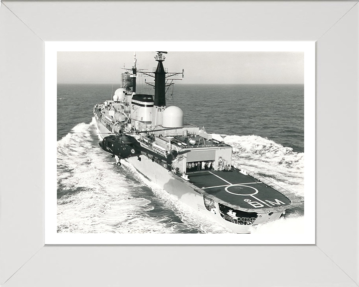 HMS Birmingham (D86) Photo Print - With Helicopter - Royal Navy Type 42 destroyer Hampshire Prints 10 x 8 White Frame Yes