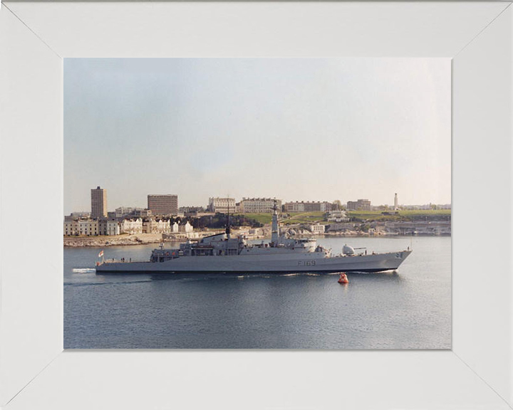 HMS Amazon (F169) Photo Print - Leaving Plymouth - Royal Navy Type 21 Frigate Hampshire Prints 10 x 8 White Frame No
