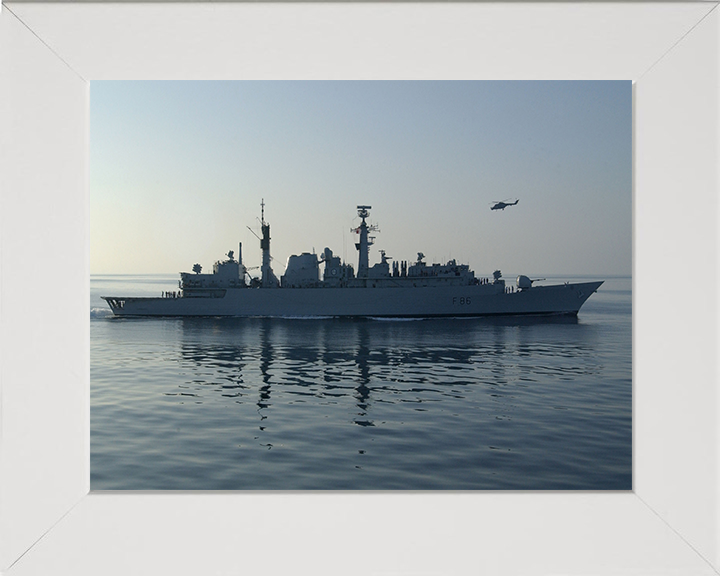 HMS Campbeltown (F86) Photo Print - Starboard Beam Reflections - Royal Navy Type 22 Frigate Hampshire Prints 10 x 8 White Frame No