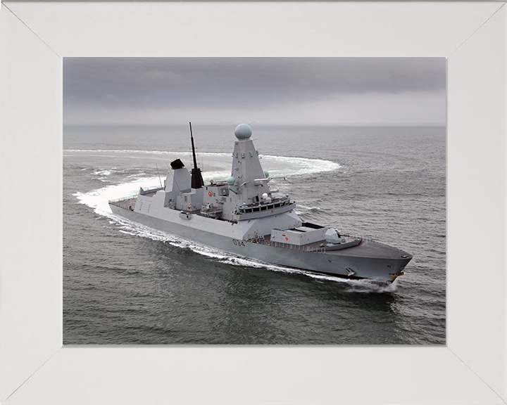 HMS Diamond (D34) Photo Print - Turning to Port - Royal Navy Type 45 Destroyer Hampshire Prints 10 x 8 White Frame No