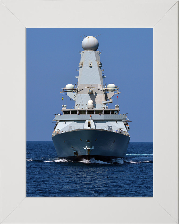 HMS Diamond (D34) Photo Print - Low Bow View - Royal Navy Type 45 Destroyer Hampshire Prints 10 x 8 White Frame No