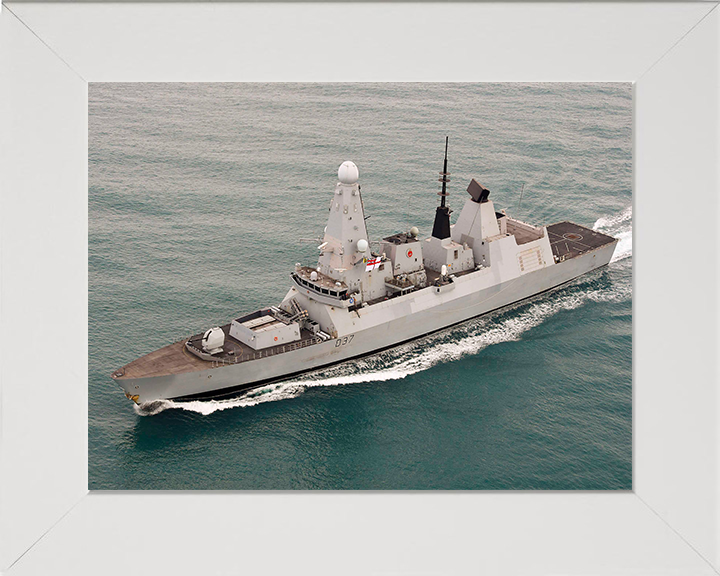 HMS Duncan (D37) Photo Print - High Starboard Bow View - Royal Navy Type 45 Destroyer Hampshire Prints 10 x 8 White Frame No