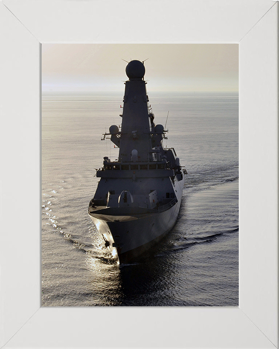 HMS Diamond (D34) Photo Print - Bow View at Sunset - Royal Navy Type 45 Destroyer Hampshire Prints 10 x 8 White Frame No