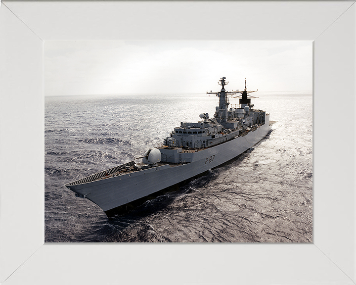 HMS Chatham (F87) Photo Print - Port Bow View at Sunset - Royal Navy Type 22 Frigate Hampshire Prints 10 x 8 White Frame No